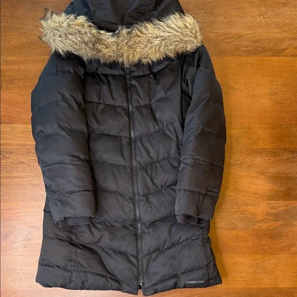 Girls Lands' End Jacket faux fur Cream Lining - Picture 4 of 5